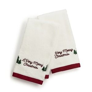 Martha Stewart Collection Very Merry Embroidered Cotton 2-Pc Fingertip Towel Set